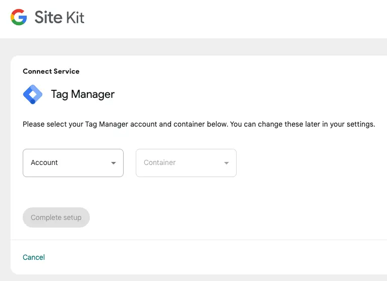 進入Site Kit的「Tag Manager」頁面後，點擊「Account」下拉式選單