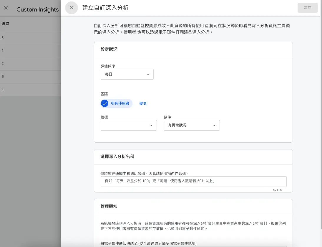深入分析可以設定通知的頻率，還可以自訂要看什麼指標。