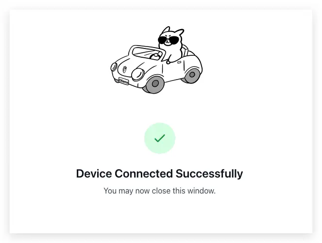 裝置連接成功的確認畫面，中心有一個圓形的綠色勾勾。