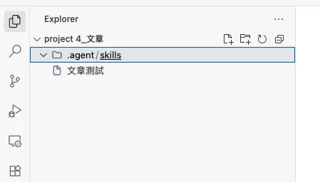 檔案目錄結構顯示為「.agent/skills」，呈現資料夾層級嵌套狀態。