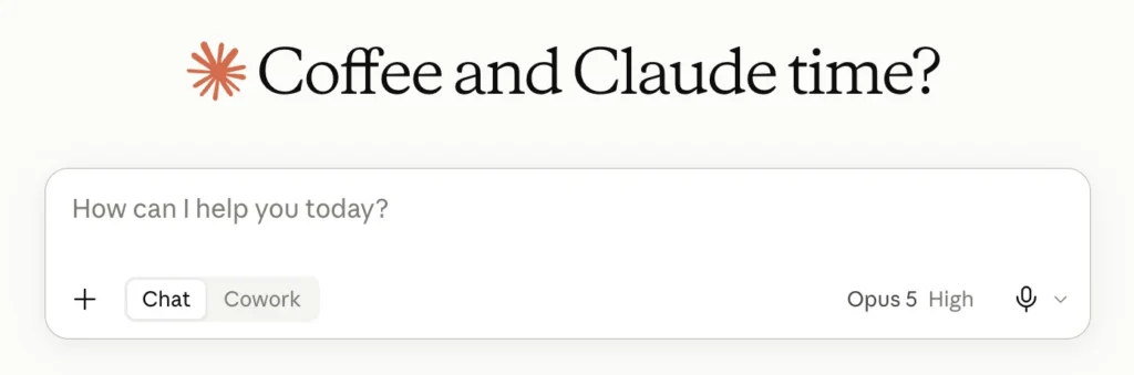 Claude 桌面版輸入框下方的 Chat 與 Cowork 切換按鈕